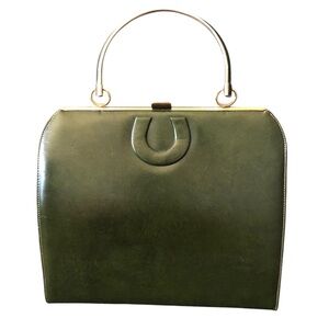 Viki Vintage Green Leather Satchel with Metallic Handle